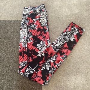POP Fit Stella Floral Full Length Leggings W/Pockets Black/Coral/White XS